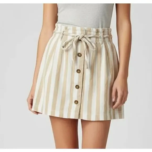 Hollister Ultra High Rise Size Small Paper Bag Skirt Beige White Stripe Lined - Picture 1 of 10